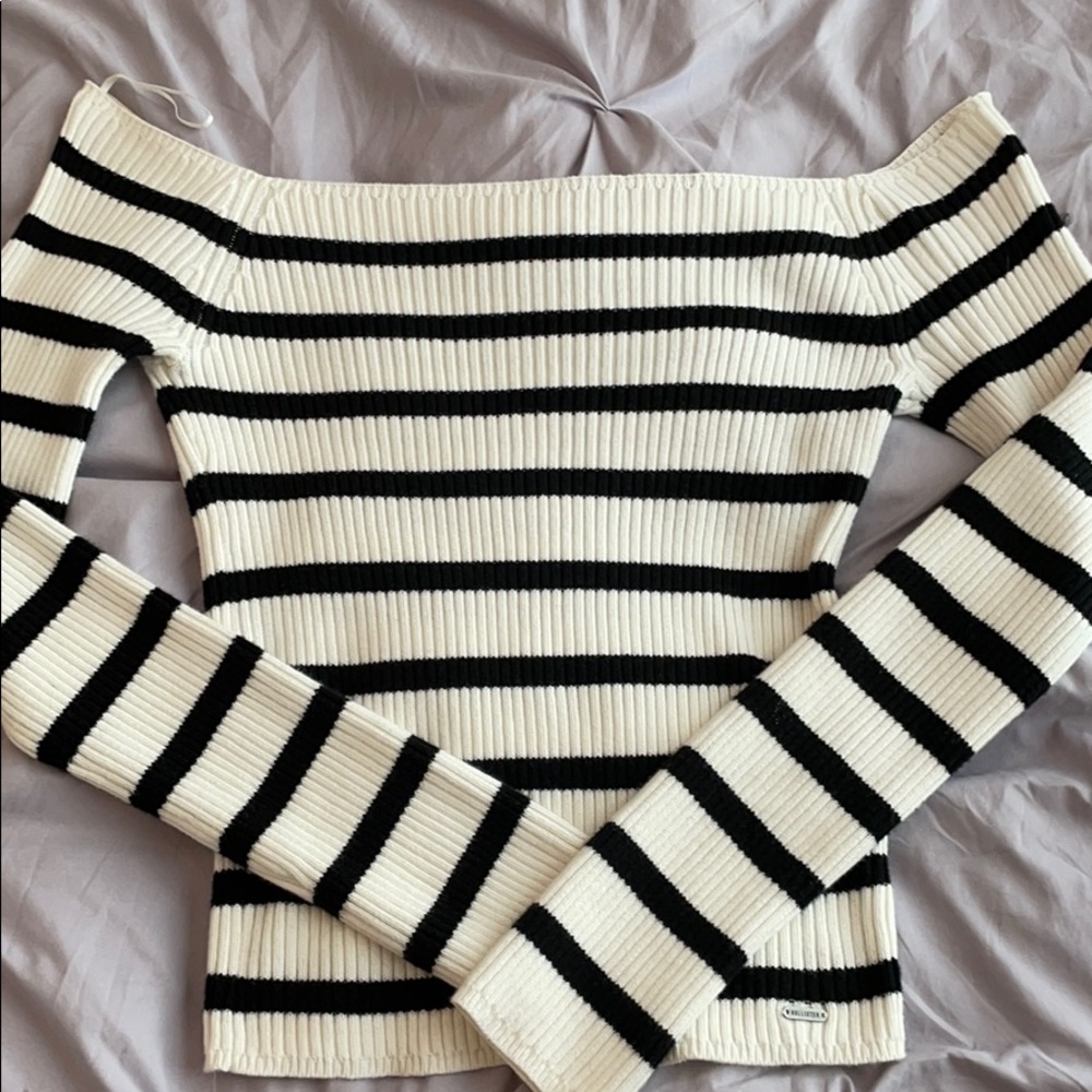 ribbed off the shoulder striped top